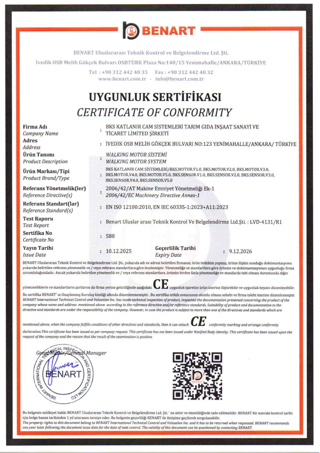 WALKING MOTOR SİSTEMİ - CE UYGUNLUK SERTİFİKASI