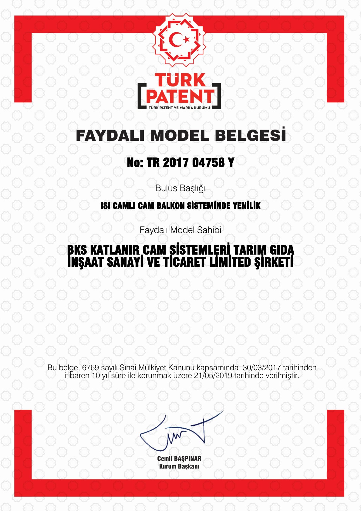 FAYDALI MODEL BELGESİ - ISI CAMLI CAM BALKON SİSTEMİNDE YENİLİK